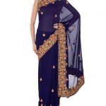 Navy Sari with Embroidered Border