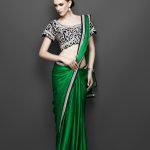 Green Wrinkle Satin-Chiffon Sari