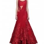 Scarlet Forest Flower Sari Lengha