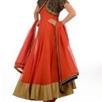 Tangerine Anarkali Suit With Heavily Embellished Shrug