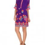 Purple Dress with Neon Floral Embroidery