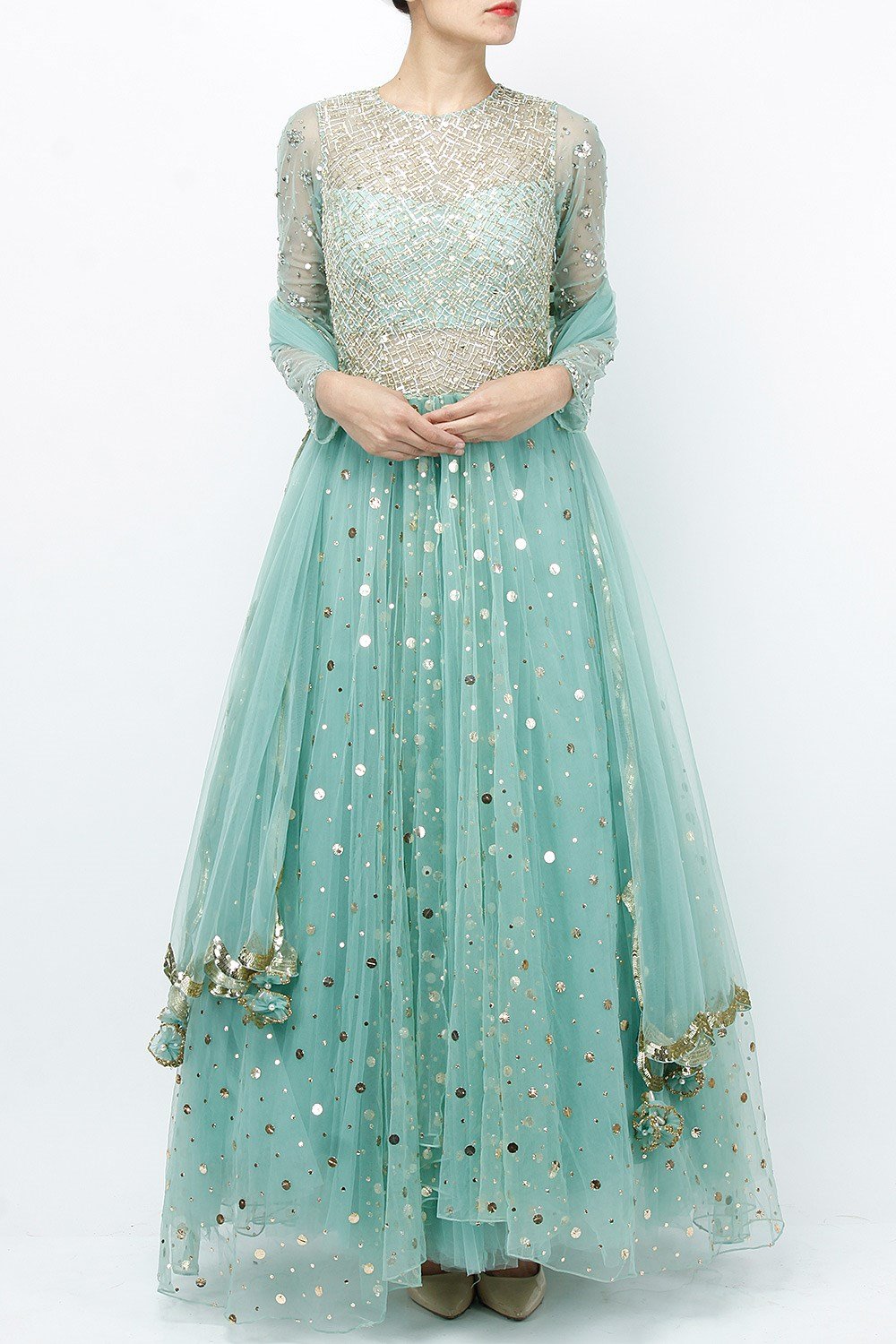 Buy Sky Blue Embroidered Anarkali Suit Online - RI.Ritu Kumar International  Store View