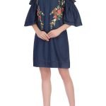 Blue floral embroidered shift dress