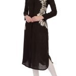 Black linen embroidered kurta
