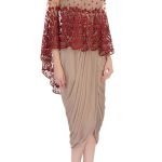 Taupe draped dress & resham work cape