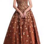 Rust handwork off shoulder gown