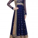 Ink Blue Banarasi and Zardozi Embroidered Anarkali Set