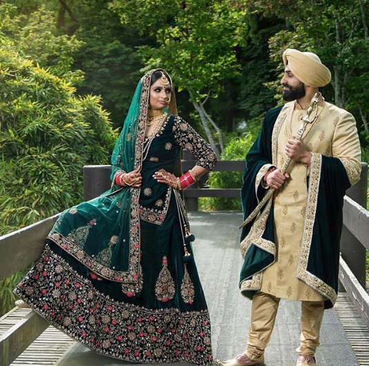 Green Designer Indian Wedding lehenga choli with Golden Embroidery -