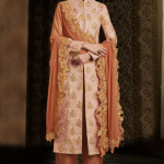 Embroidered Brocade Silk Pakistani Suit in Peach