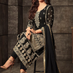 Embroidered Georgette Suit in Black