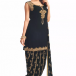 Embroidered Georgette Punjabi Suit in Black