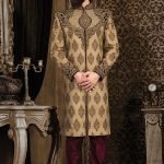 Beige Brocade Zari Woven Wedding Sherwani