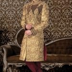 Gold Silk Zardosi Embroidered Wedding Sherwani