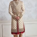 Beige Zari Embroidered Raw Silk Wedding Sherwani