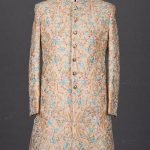 Beige Resham Embroidered Jute Wedding Sherwani