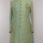 Marine Green Silk Dori Embroidered Wedding Sherwani