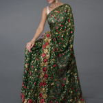 Masterpiece Emerald Green Parsi Gara Hand Embroidered Saree