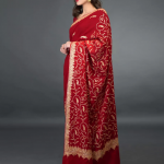 Masterpiece Red Pure Pashmina Saree With Kashmiri Tilla Embroidery