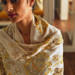 Beige Whitesh Color Embroidered Woolen Shawl