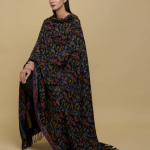 Black Pure Kashmir Pashmina Kani Jamawar Weave Long Shawl