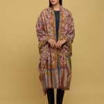 Beige-Brown Pure Kashmir Pashmina Kani Jamawar Weave Long Shawl