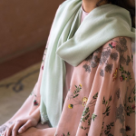 Beige Pink Woolen Embroidered Shawl