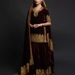 Burgundy Kashmiri Tilla Embroidered Lehenga Outfit