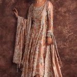 pink long Tissue hand worked angarkha