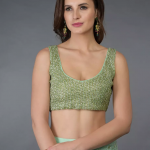 Mint Green Zardozi And Crystal Hand Embroidered Blouse