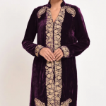 Plum Silk-Velvet Jacket With Paisley Gold Tilla Embroidery