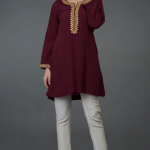 Burgundy Marori And Sequin Embroidered Tunic Top