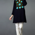 Midnight Blue Floral Embroidered Tunic Top