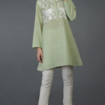 Pista Green Birds And Floral Embroidered Tunic Top