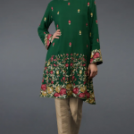 Bottle Green Parsi Gara Embroidered Tunic Kurta