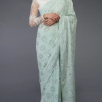 Adriatic Mist Masterpiece Chikankari & Kamdani Saree ( With 2 Blouses)