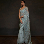 Smoke Blue Color Party Wear Sari