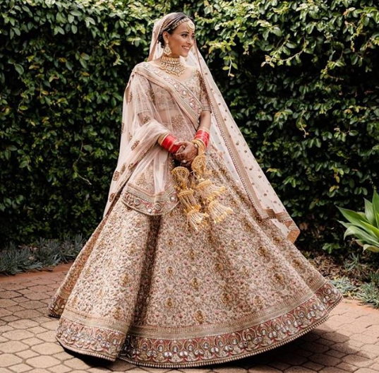 Beige top wedding lehenga