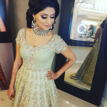 Greenish Grey Color Embroidered Gown