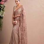 Beige Pink Color Embroidered Sari