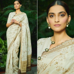 Sonam Kapoor in a off white color sari