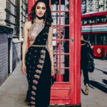 S black silk draped dhoti saree