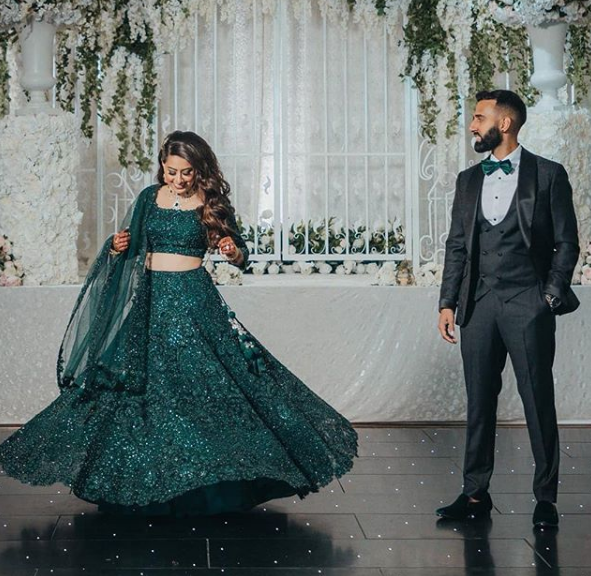 our France client in an emerald green lehenga