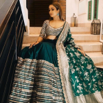 Emerald green party wear lehenga