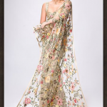 Beige color floral embroidered sari