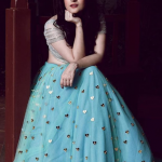 Mint blue color party wear lehenga