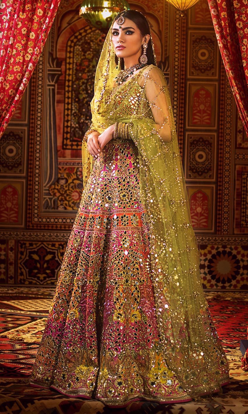 Multicolor Embroidered Silk Bridal Lehenga Choli 2291LG09