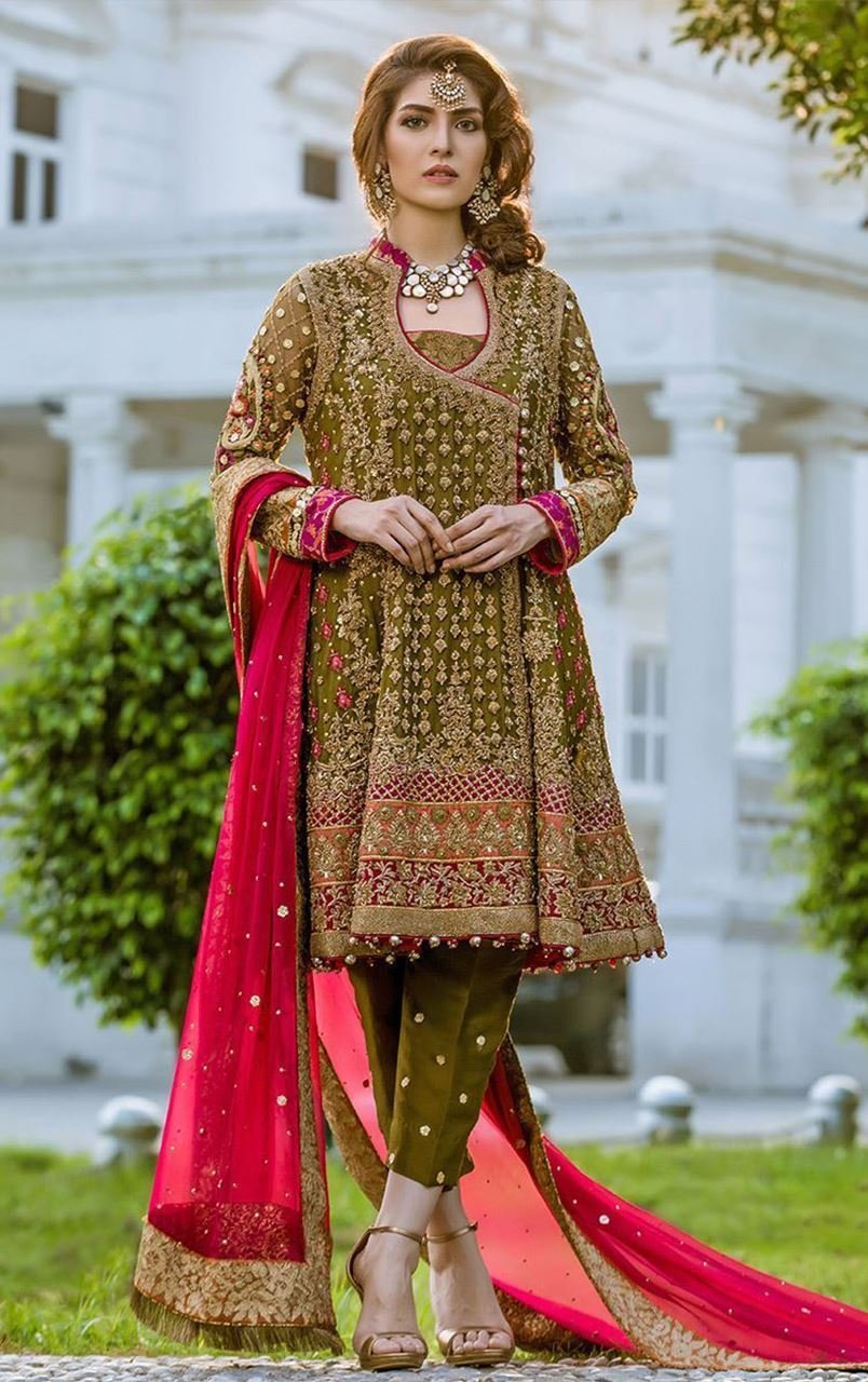 Premium Kameez Trouser Mehndi Dress in Yellow Color – Nameera by Farooq