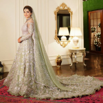 Grey color trail wedding gown