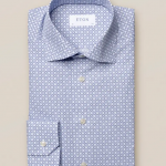 Eton Blue block print poplin shirt