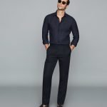 REISS NAVY BLUE COLOR LINEN BLEND TAILORED TROUSERS
